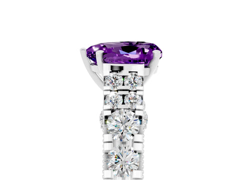 White gold Heart Cut Amethyst Classic Solitaire Ring with Pavé Band and Four-Prong Setting_5