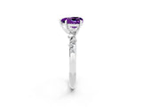 White gold Heart Cut Amethyst Cluster Side Stone Solitaire Ring with Prong Setting_26