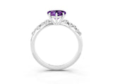 White gold Heart Cut Amethyst Cluster Side Stone Solitaire Ring with Prong Setting_27