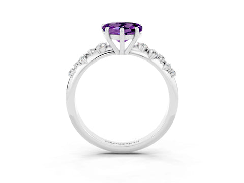 White gold Heart Cut Amethyst Cluster Side Stone Solitaire Ring with Prong Setting_27