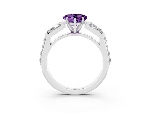 White gold Heart Cut Amethyst Engagement Ring with Baguette Side Stones and Channel Set Band_3