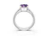 White gold Heart Cut Amethyst Engagement Ring with Milgrain Channel Set Band and Prong Setting_3