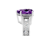 White gold Heart Cut Amethyst Engagement Ring with Milgrain Channel Set Band and Prong Setting_5