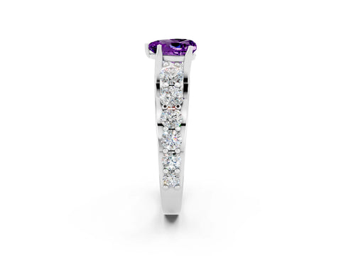White gold Heart Cut Amethyst Engagement Ring with Pavé Band and Four-Prong Setting_2