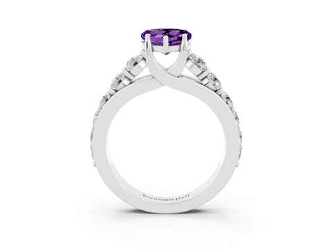 White gold Heart Cut Amethyst Engagement Ring with Pavé Band and Four-Prong Setting_3