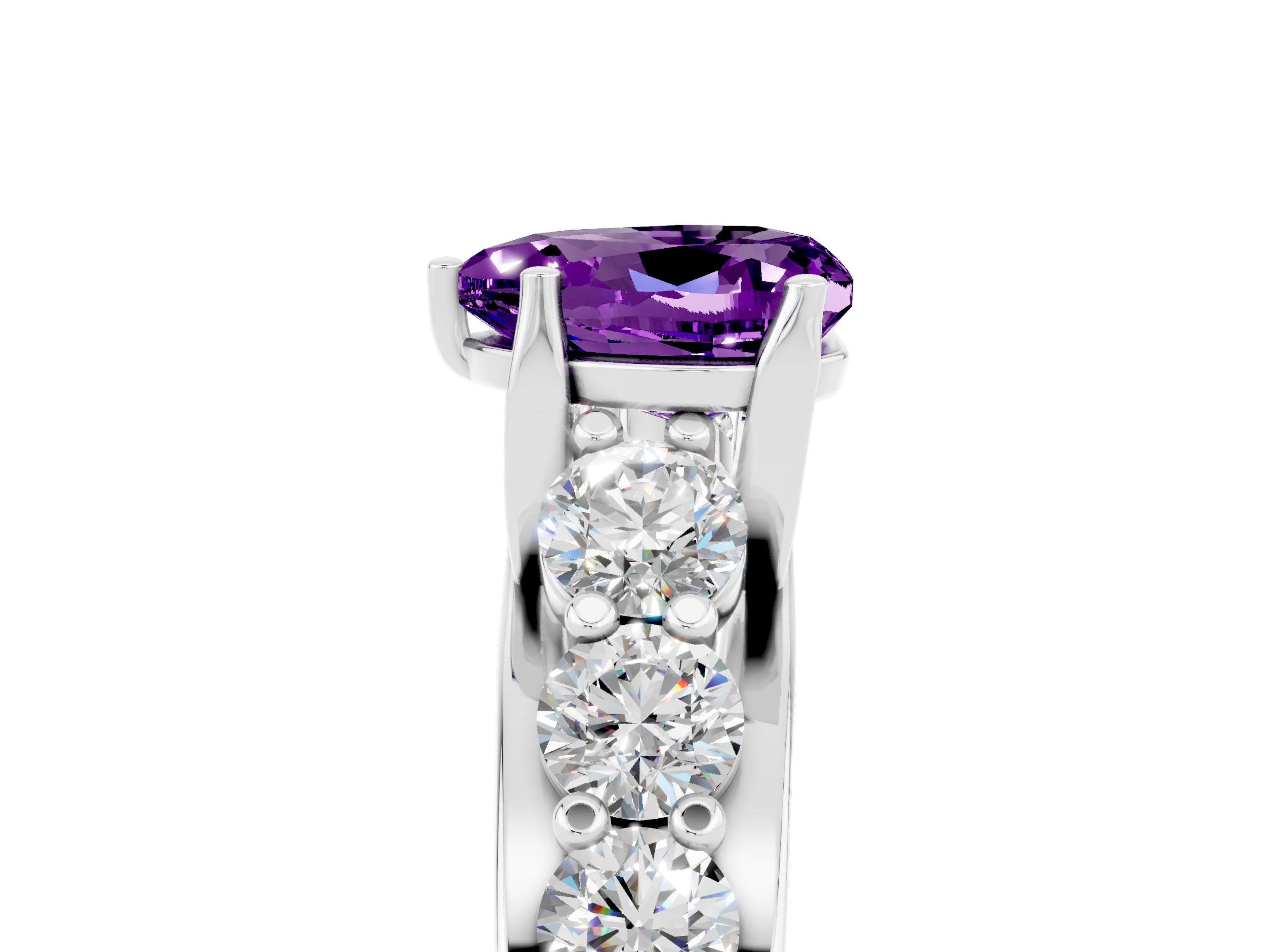 White gold Heart Cut Amethyst Engagement Ring with Pavé Band and Four-Prong Setting_5