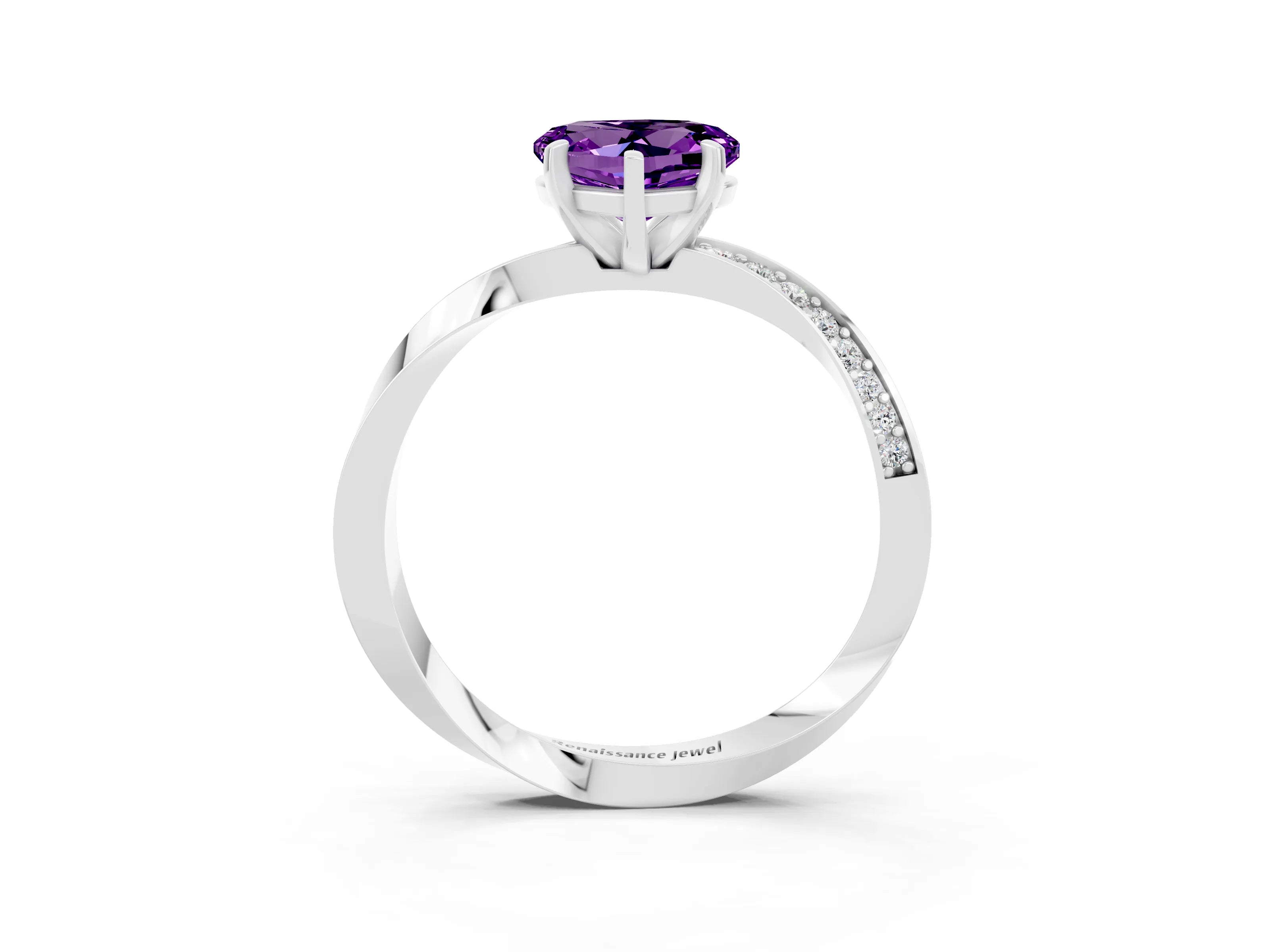 White gold Heart Cut Amethyst Engagement Ring with Side Stone Accents and Four-Prong Setting_27