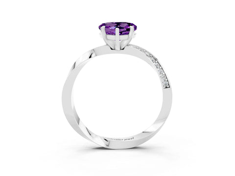 White gold Heart Cut Amethyst Engagement Ring with Side Stone Accents and Four-Prong Setting_27