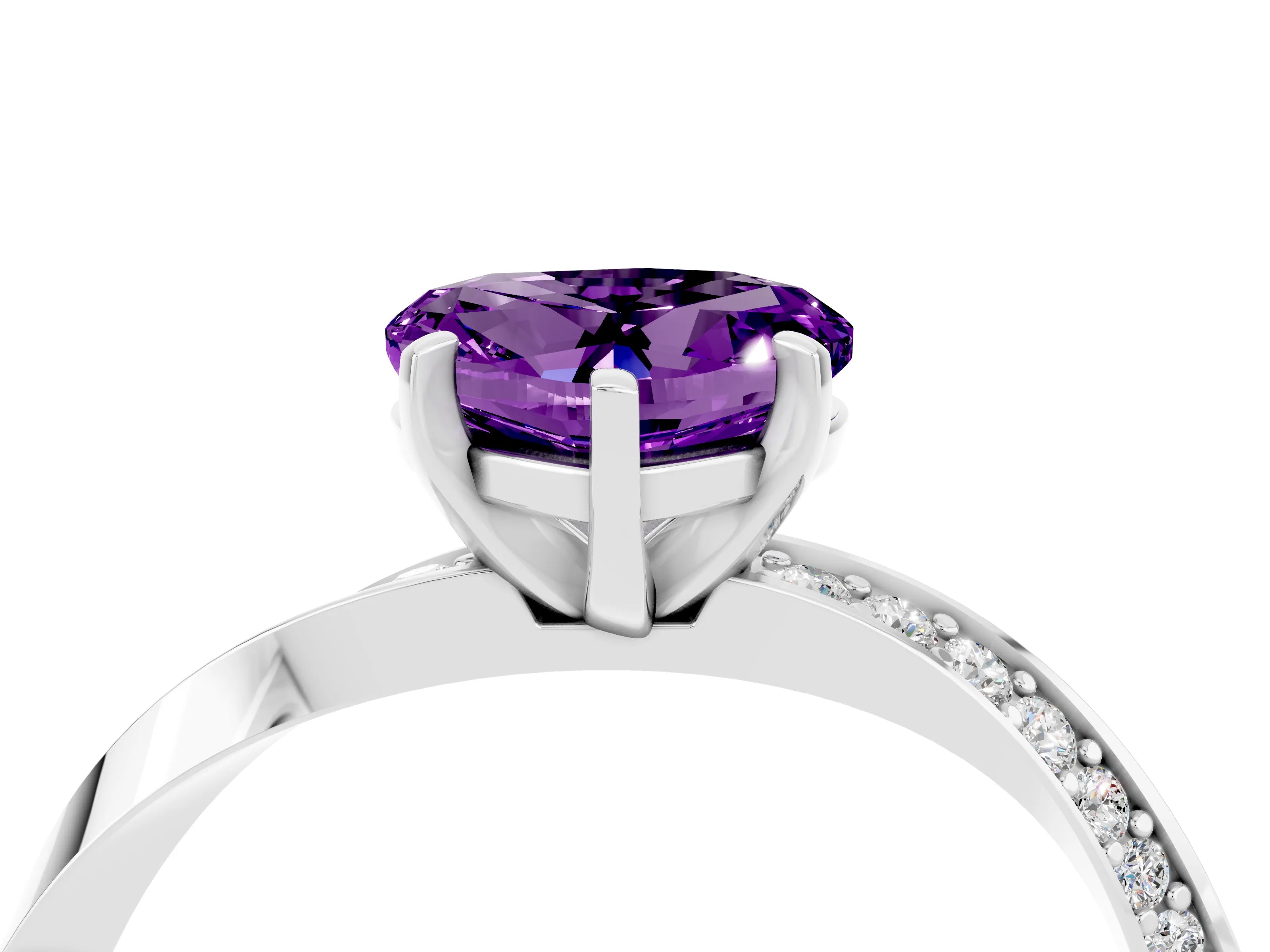 White gold Heart Cut Amethyst Engagement Ring with Side Stone Accents and Four-Prong Setting_28