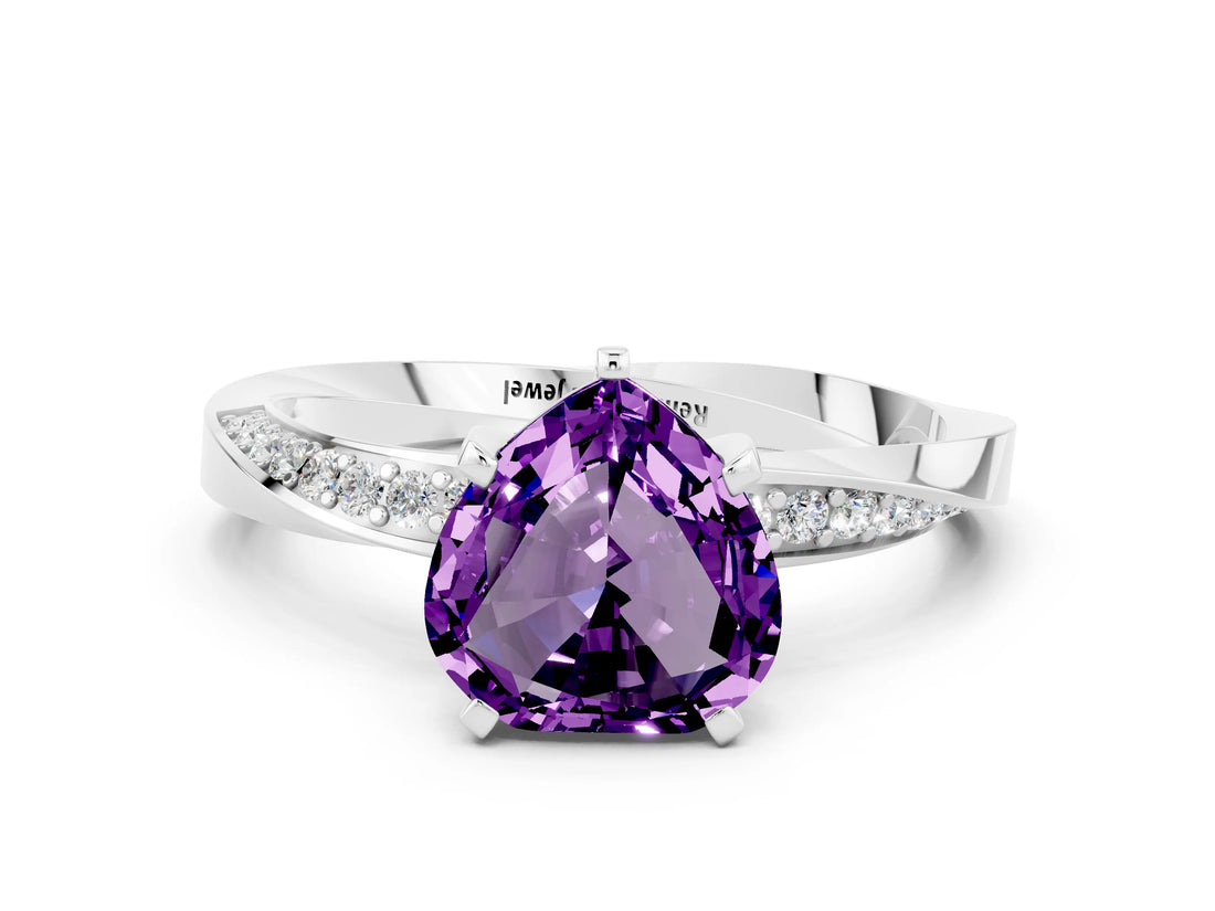 White gold Heart Cut Amethyst Engagement Ring with Side Stone Accents and Four-Prong Setting_72