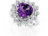 White gold Heart Cut Amethyst Floral Double Halo Engagement Ring with Prong Setting_91