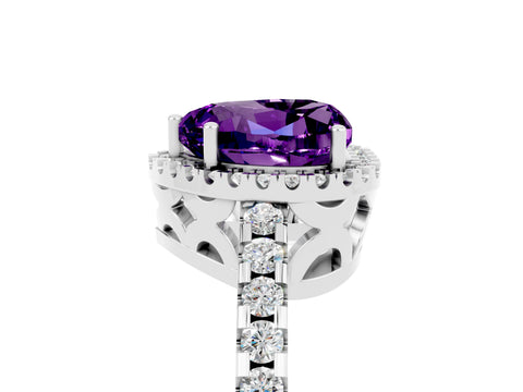 White gold Heart Cut Amethyst Halo Engagement Ring with Pavé Band and Prong Setting_17