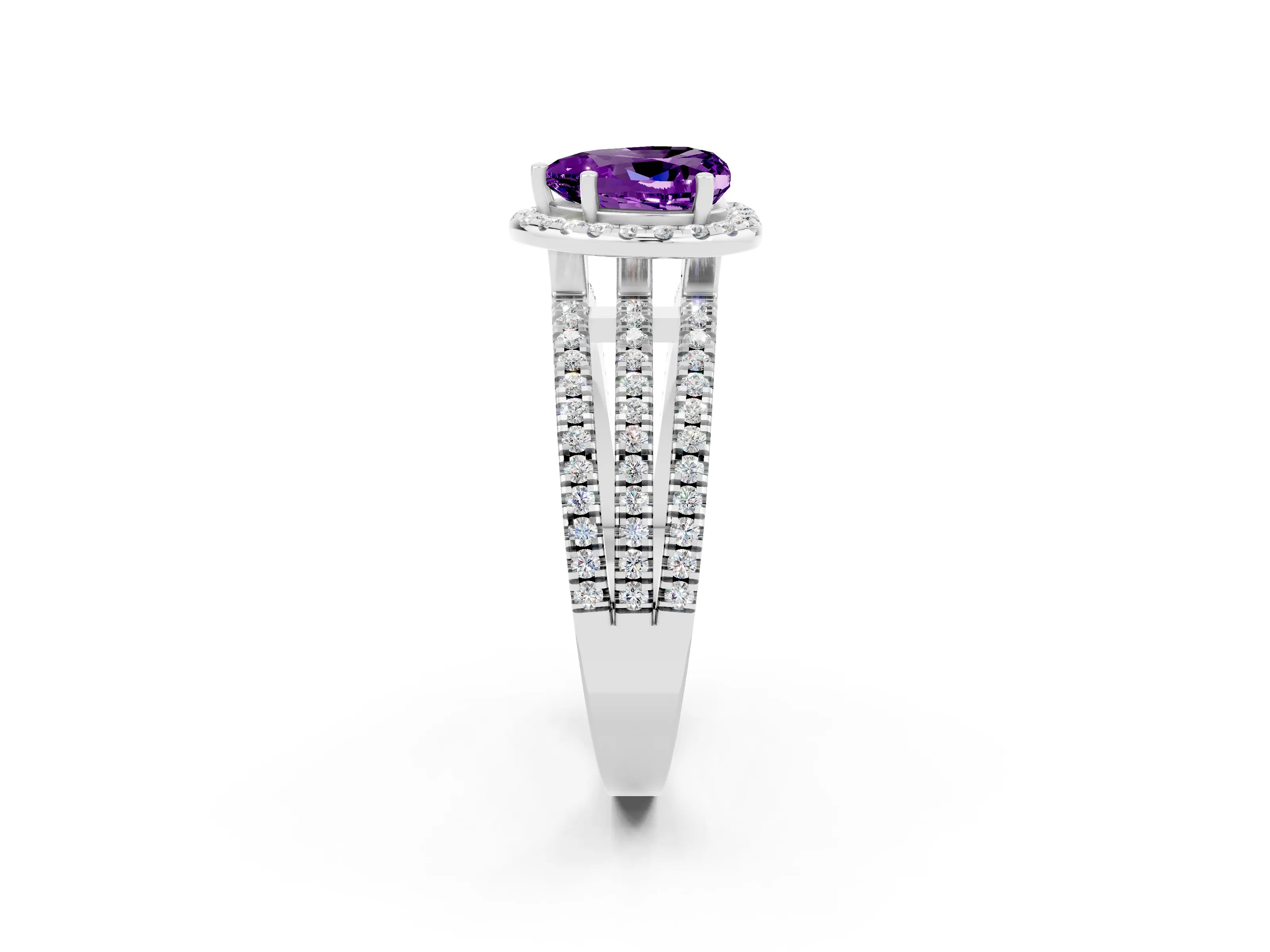 White gold Heart Cut Amethyst Halo Engagement Ring with Split Shank and Four-Prong Setting_14