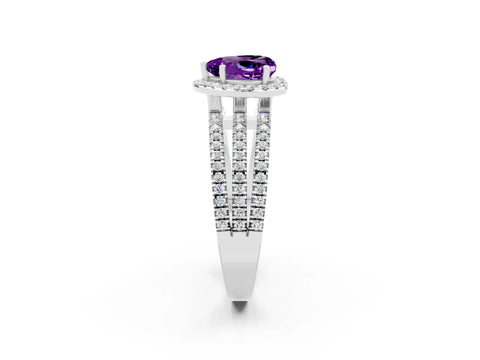 White gold Heart Cut Amethyst Halo Engagement Ring with Split Shank and Four-Prong Setting_2