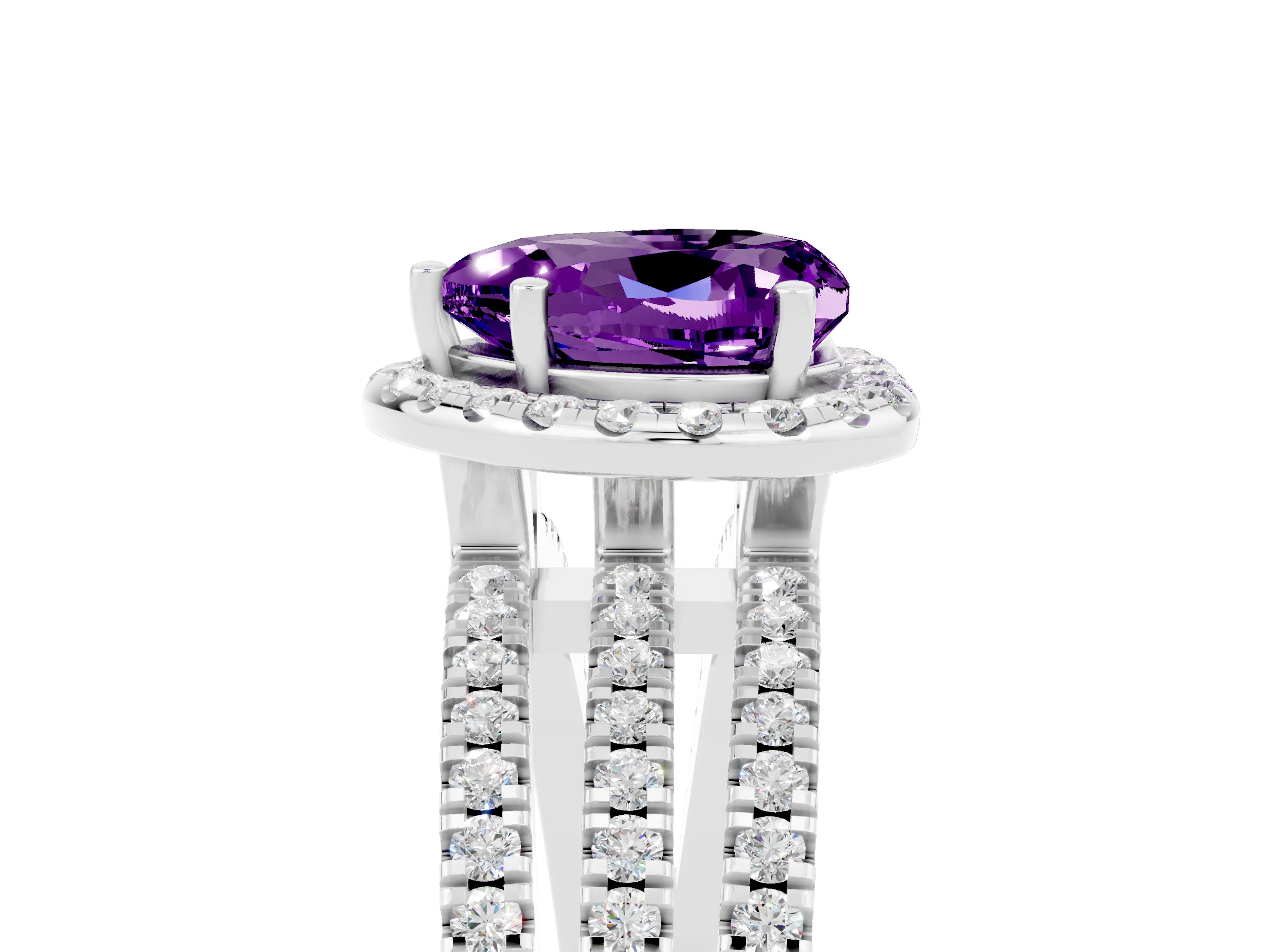 White gold Heart Cut Amethyst Halo Engagement Ring with Split Shank and Four-Prong Setting_5