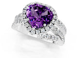 White gold Heart Cut Amethyst Halo Ring with Round Split Shank and Prong Setting_61