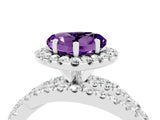 White gold Heart Cut Amethyst Halo Ring with Round Split Shank and Prong Setting_64