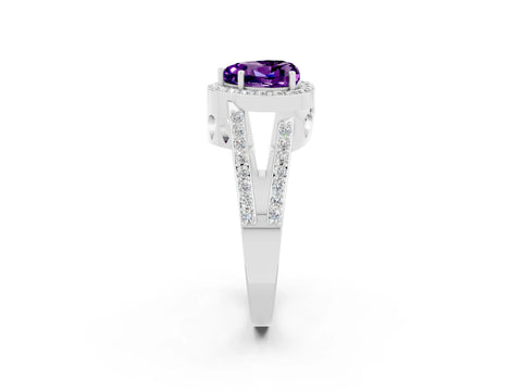White gold Heart Cut Amethyst Halo Ring with Split Shank U-Prong Band and Four-Prong Setting_2