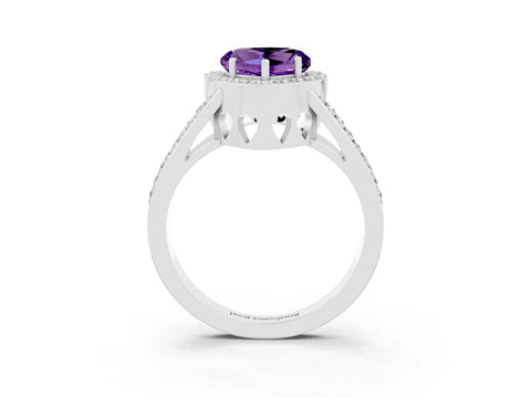 White gold Heart Cut Amethyst Halo Ring with Split Shank U-Prong Band and Four-Prong Setting_3
