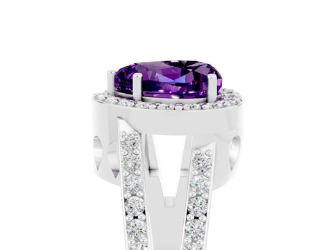 White gold Heart Cut Amethyst Halo Ring with Split Shank U-Prong Band and Four-Prong Setting_5