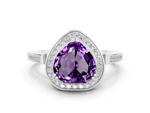 White gold Heart Cut Amethyst Halo Ring with Split Shank and Four-Prong Setting_10
