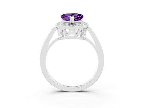White gold Heart Cut Amethyst Halo Ring with Split Shank and Four-Prong Setting_3
