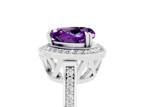 White gold Heart Cut Amethyst Halo Ring with Split Shank and Four-Prong Setting_5
