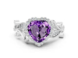 Silver Amethyst Halo Ring with Vintage Split Shank and Four-Prong Setting