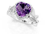 Silver Amethyst Halo Ring with Vintage Split Shank and Four-Prong Setting