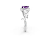 Silver Amethyst Halo Ring with Vintage Split Shank and Four-Prong Setting