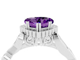 Silver Amethyst Halo Ring with Vintage Split Shank and Four-Prong Setting
