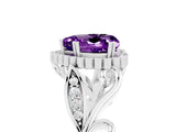 Silver Amethyst Halo Ring with Vintage Split Shank and Four-Prong Setting