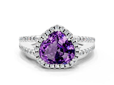 White gold Heart Cut Amethyst Halo Split Shank Engagement Ring_12