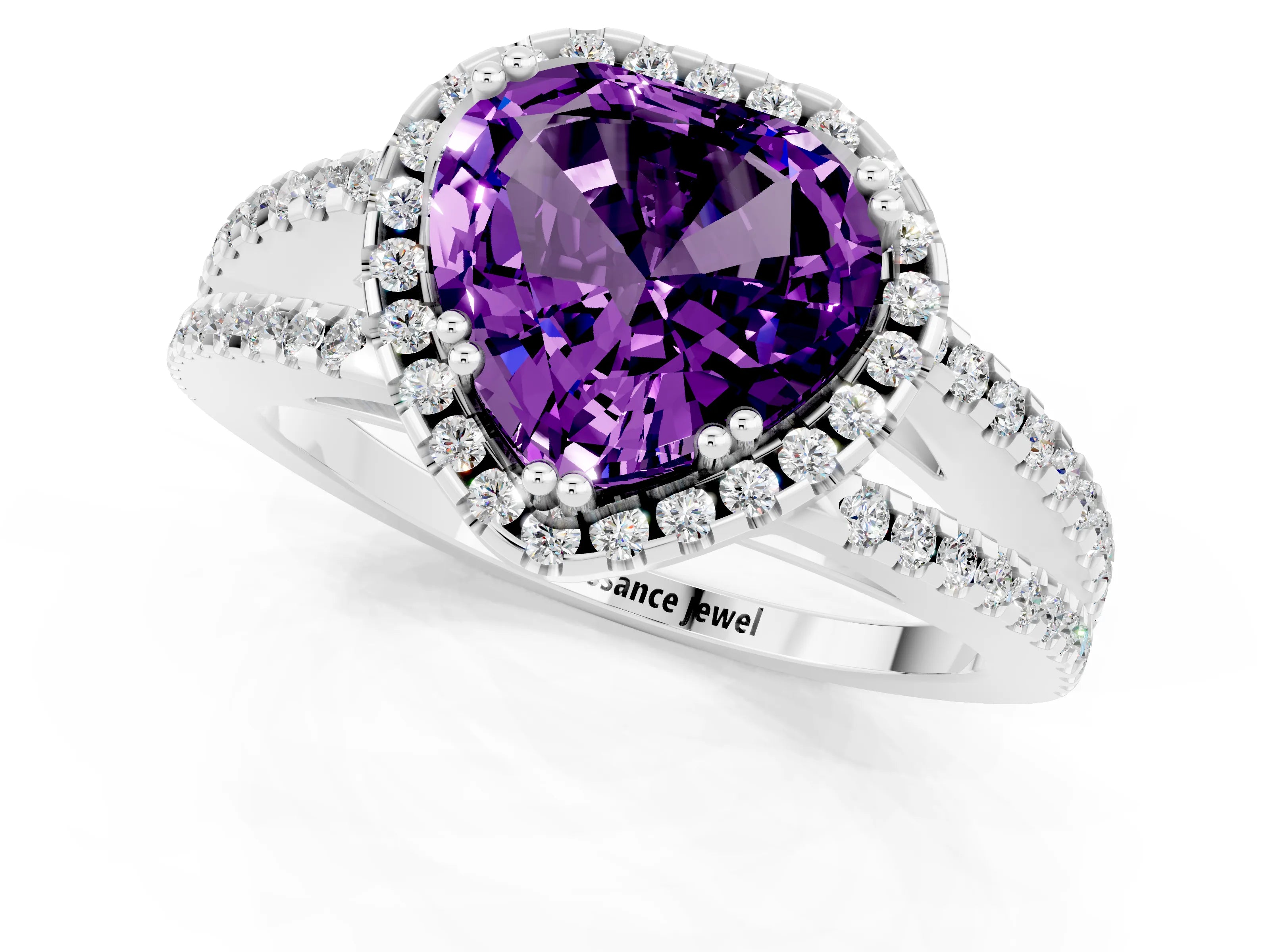 White gold Heart Cut Amethyst Halo Split Shank Engagement Ring_13
