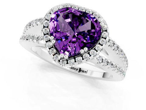 White gold Heart Cut Amethyst Halo Split Shank Engagement Ring_13