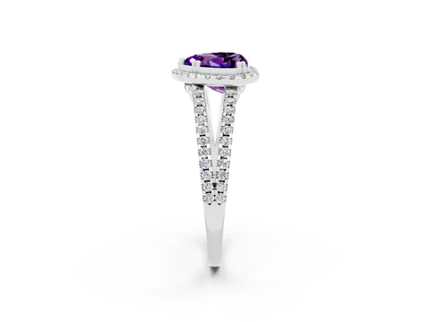 White gold Heart Cut Amethyst Halo Split Shank Engagement Ring_14