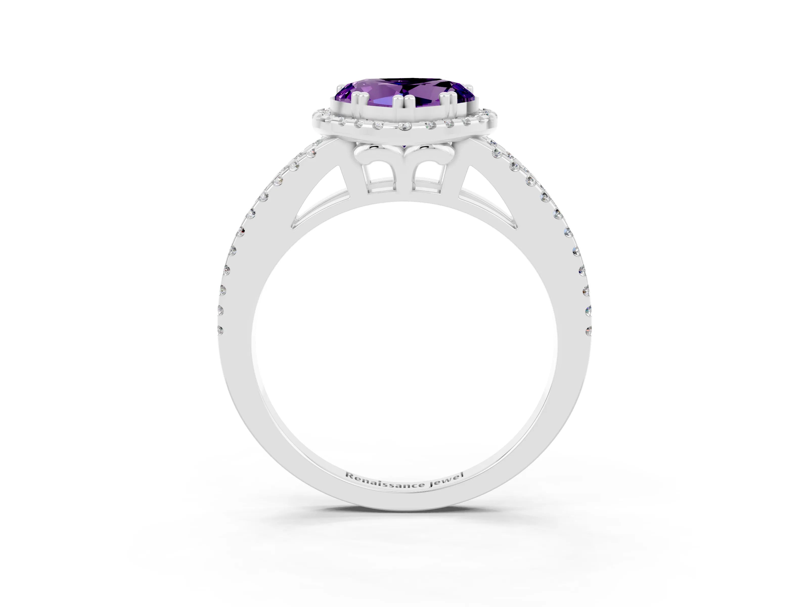 White gold Heart Cut Amethyst Halo Split Shank Engagement Ring_15