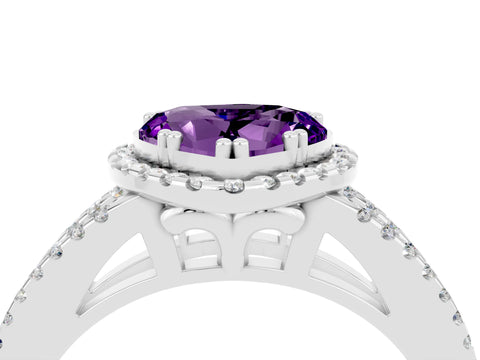 White gold Heart Cut Amethyst Halo Split Shank Engagement Ring_16
