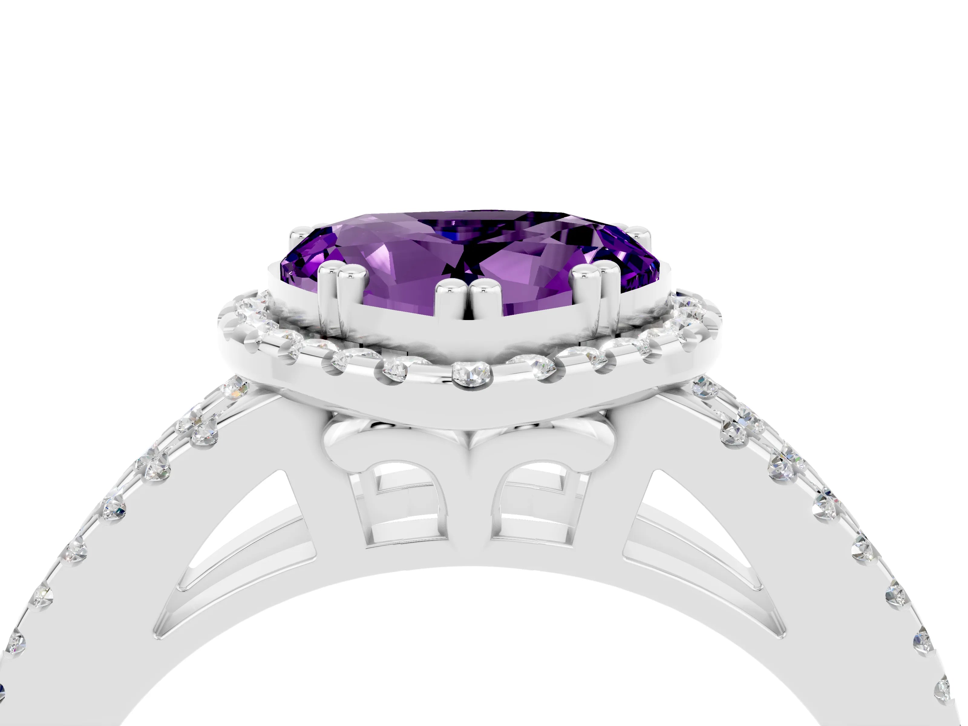 White gold Heart Cut Amethyst Halo Split Shank Engagement Ring_16