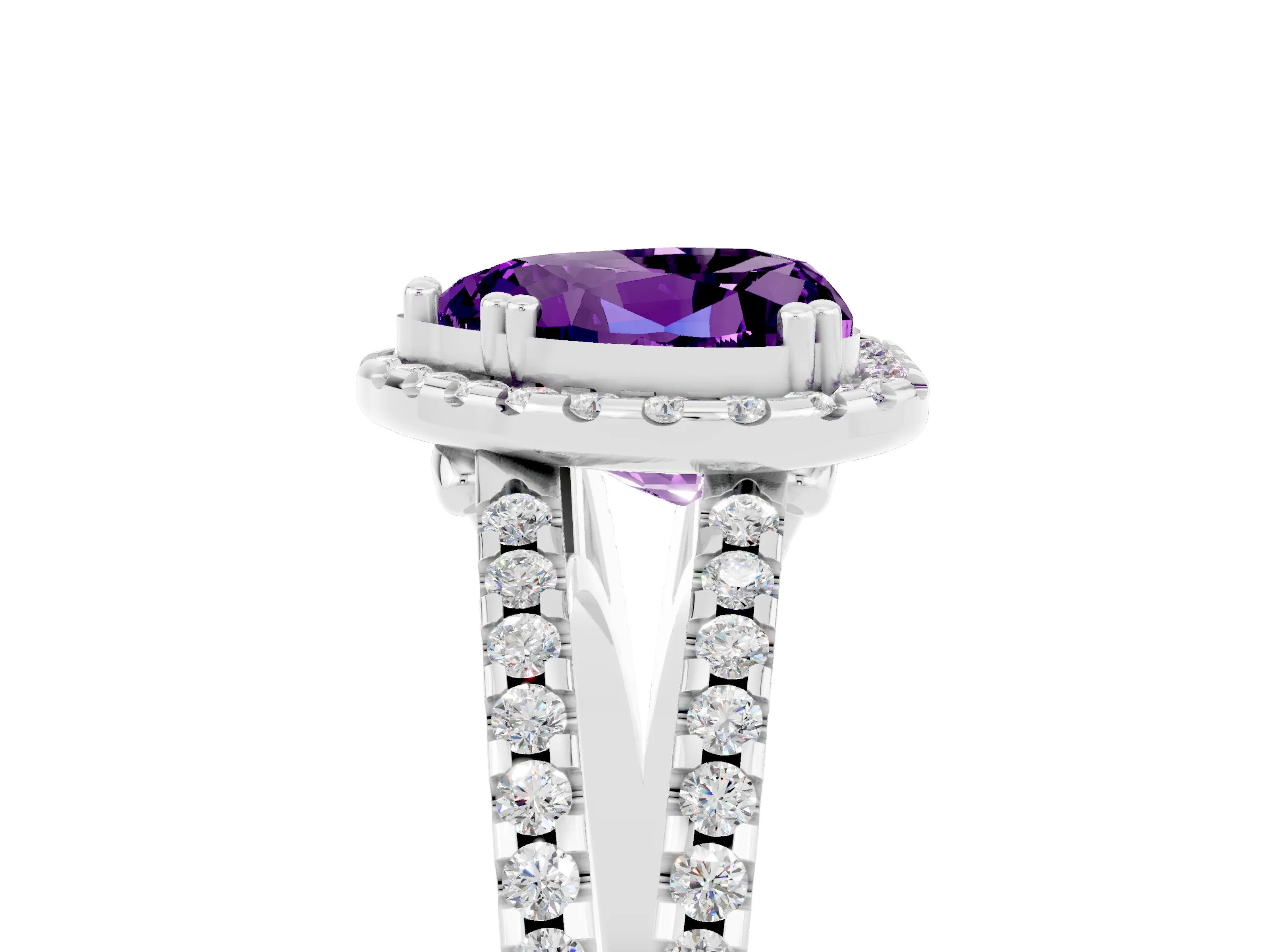 White gold Heart Cut Amethyst Halo Split Shank Engagement Ring_17