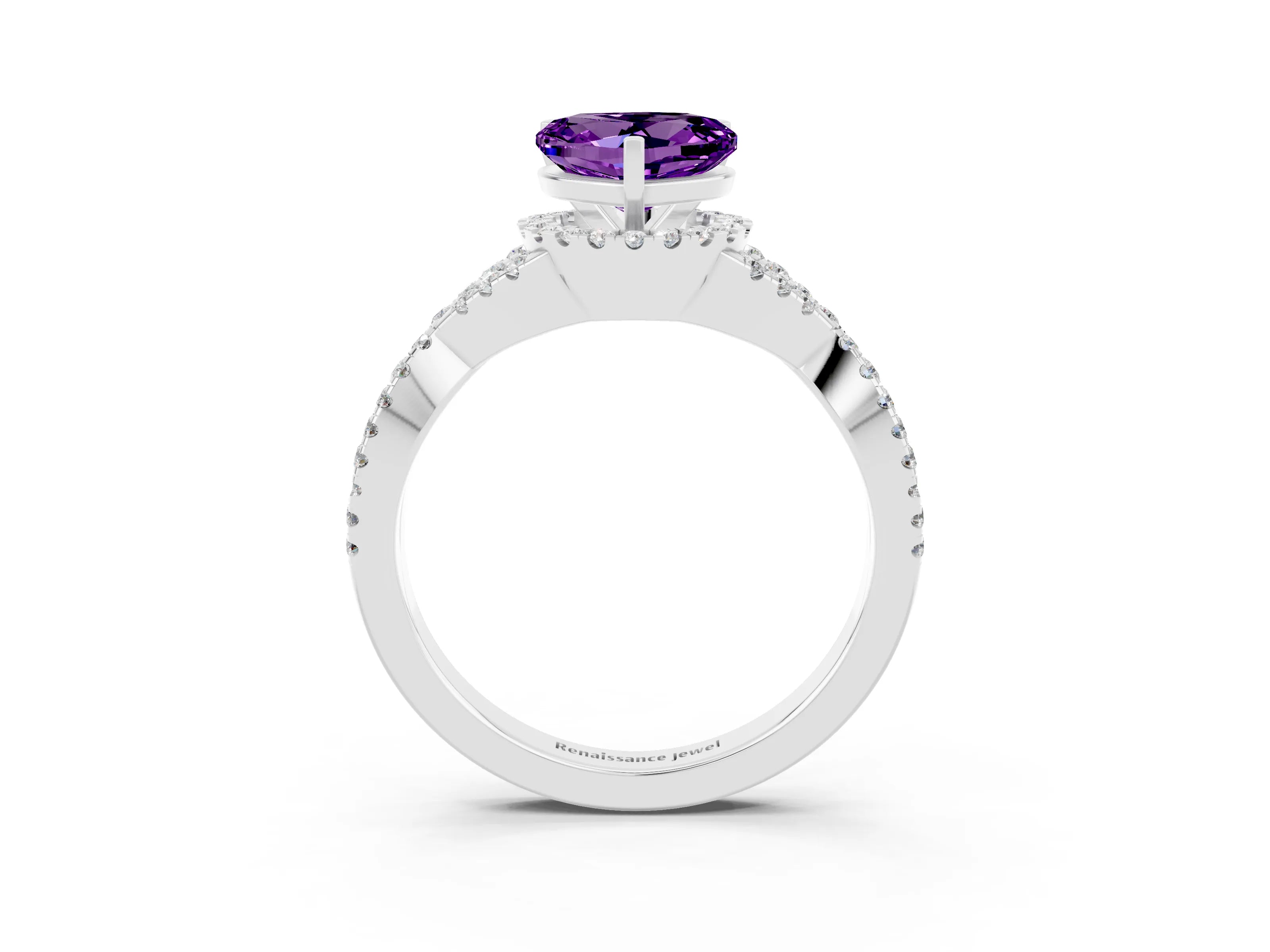 White gold Heart Cut Amethyst Halo Twist Band Solitaire Prong Setting Ring_3