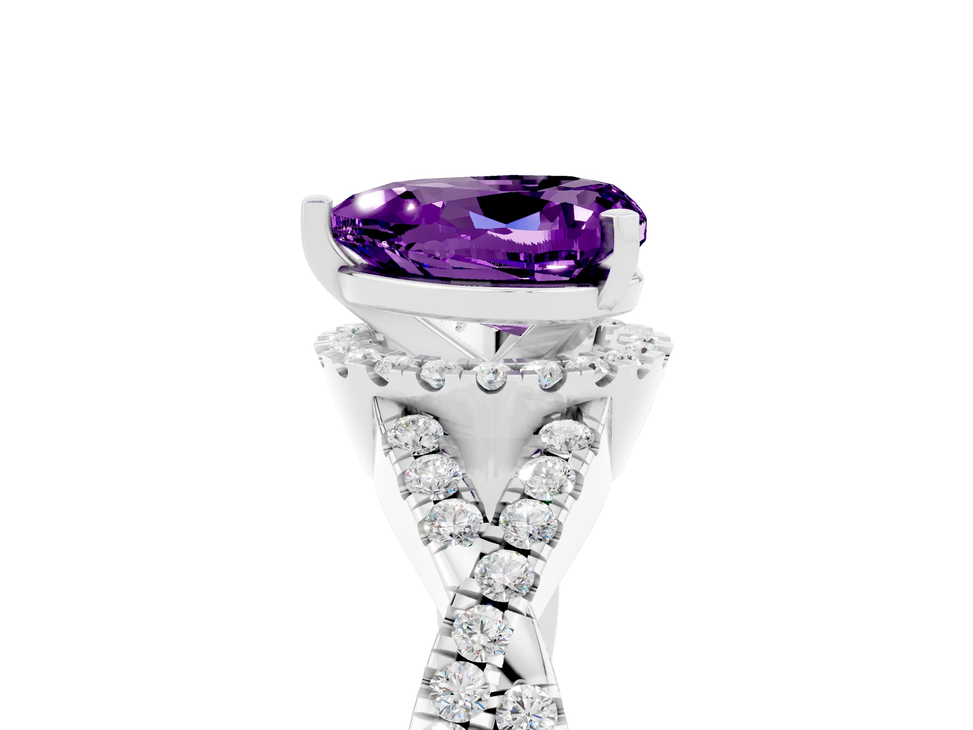 White gold Heart Cut Amethyst Halo Twist Band Solitaire Prong Setting Ring_5