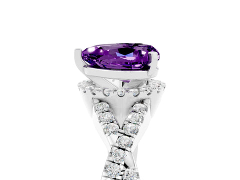 White gold Heart Cut Amethyst Halo Twist Band Solitaire Prong Setting Ring_5