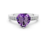White gold Heart Cut Amethyst Milgrain Pavé Engagement Ring with Four-Prong Setting_12