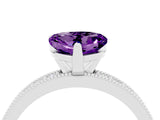 White gold Heart Cut Amethyst Milgrain Pavé Engagement Ring with Four-Prong Setting_16