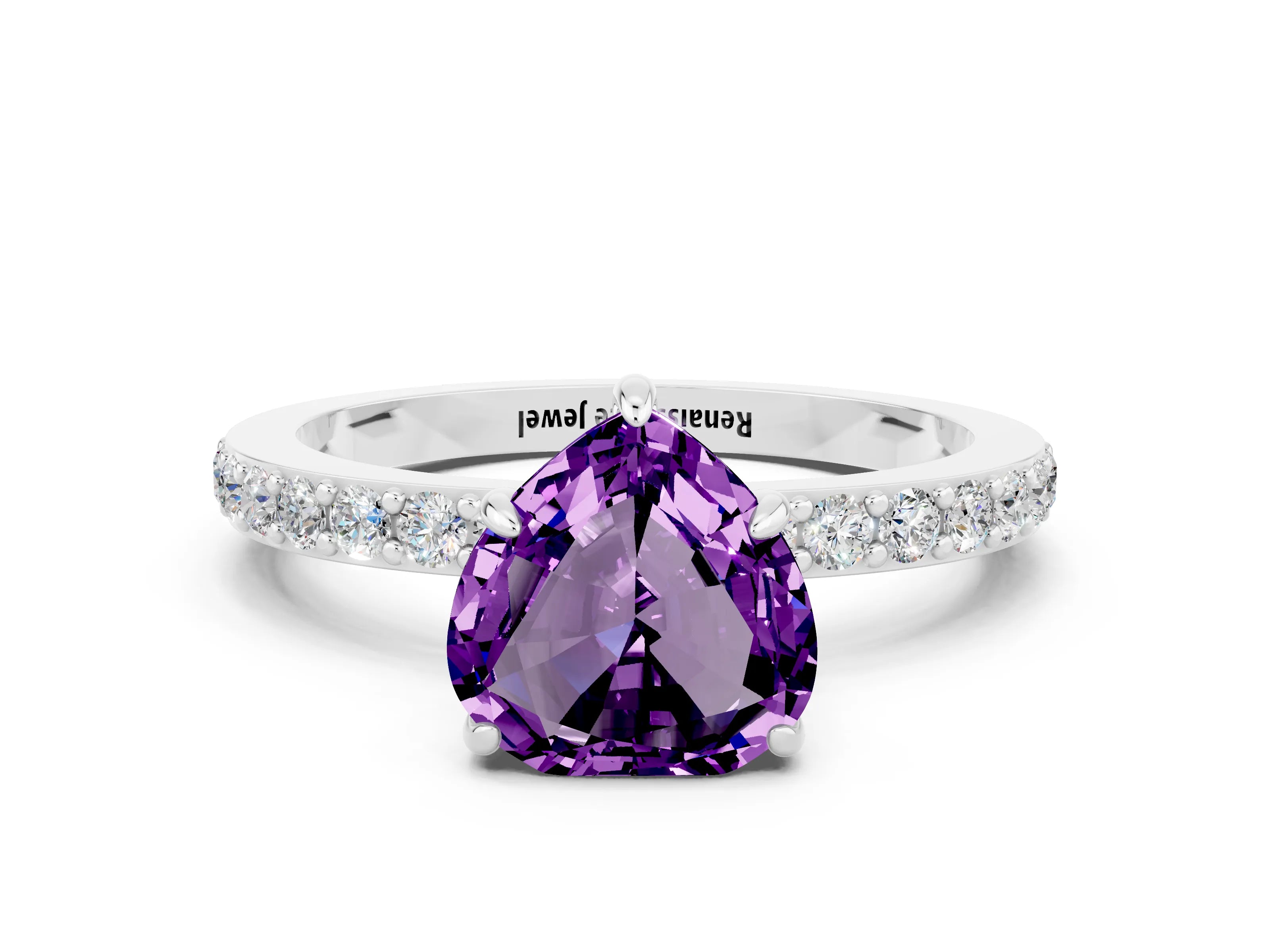 White gold Heart Cut Amethyst Pavé Engagement Ring with Round  Accents and Prong Setting_24