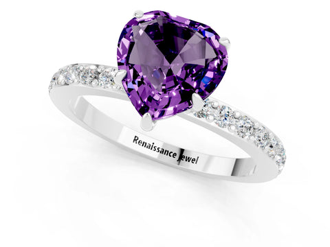 White gold Heart Cut Amethyst Pavé Engagement Ring with Round  Accents and Prong Setting_25