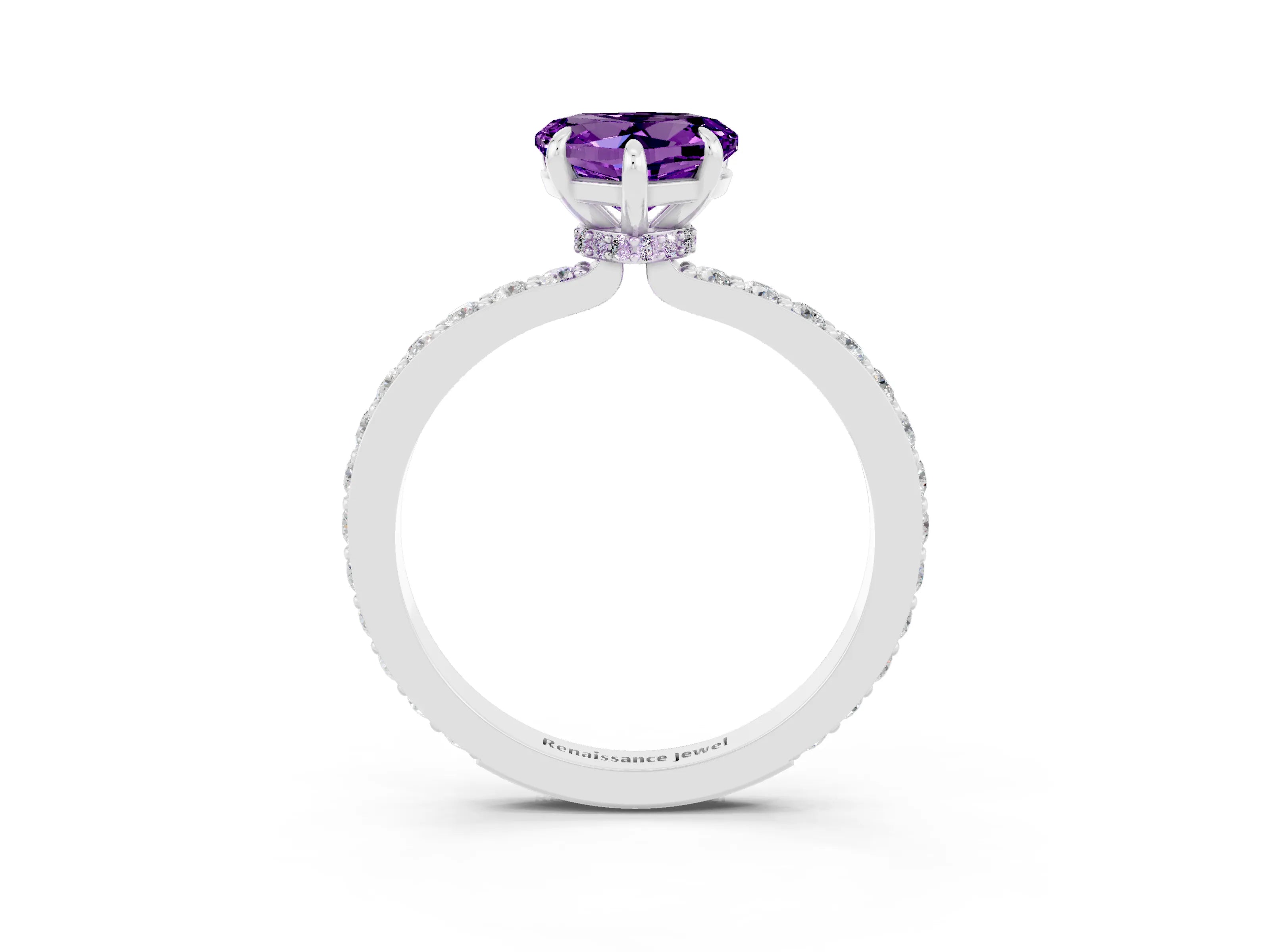 White gold Heart Cut Amethyst Pavé Engagement Ring with Round  Accents and Prong Setting_27