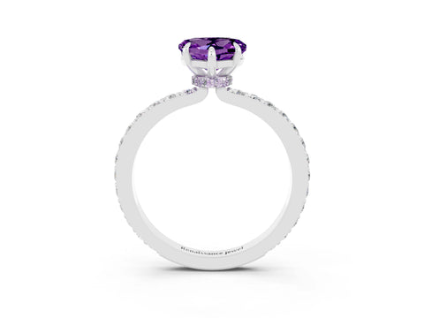 White gold Heart Cut Amethyst Pavé Engagement Ring with Round  Accents and Prong Setting_27