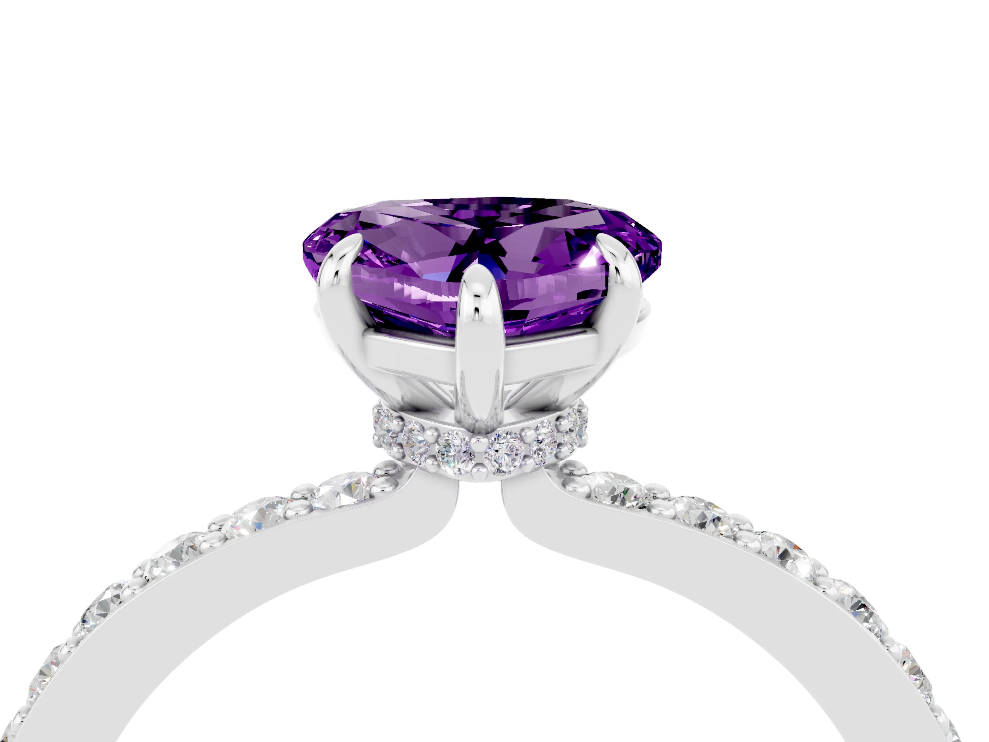 White gold Heart Cut Amethyst Pavé Engagement Ring with Round  Accents and Prong Setting_28